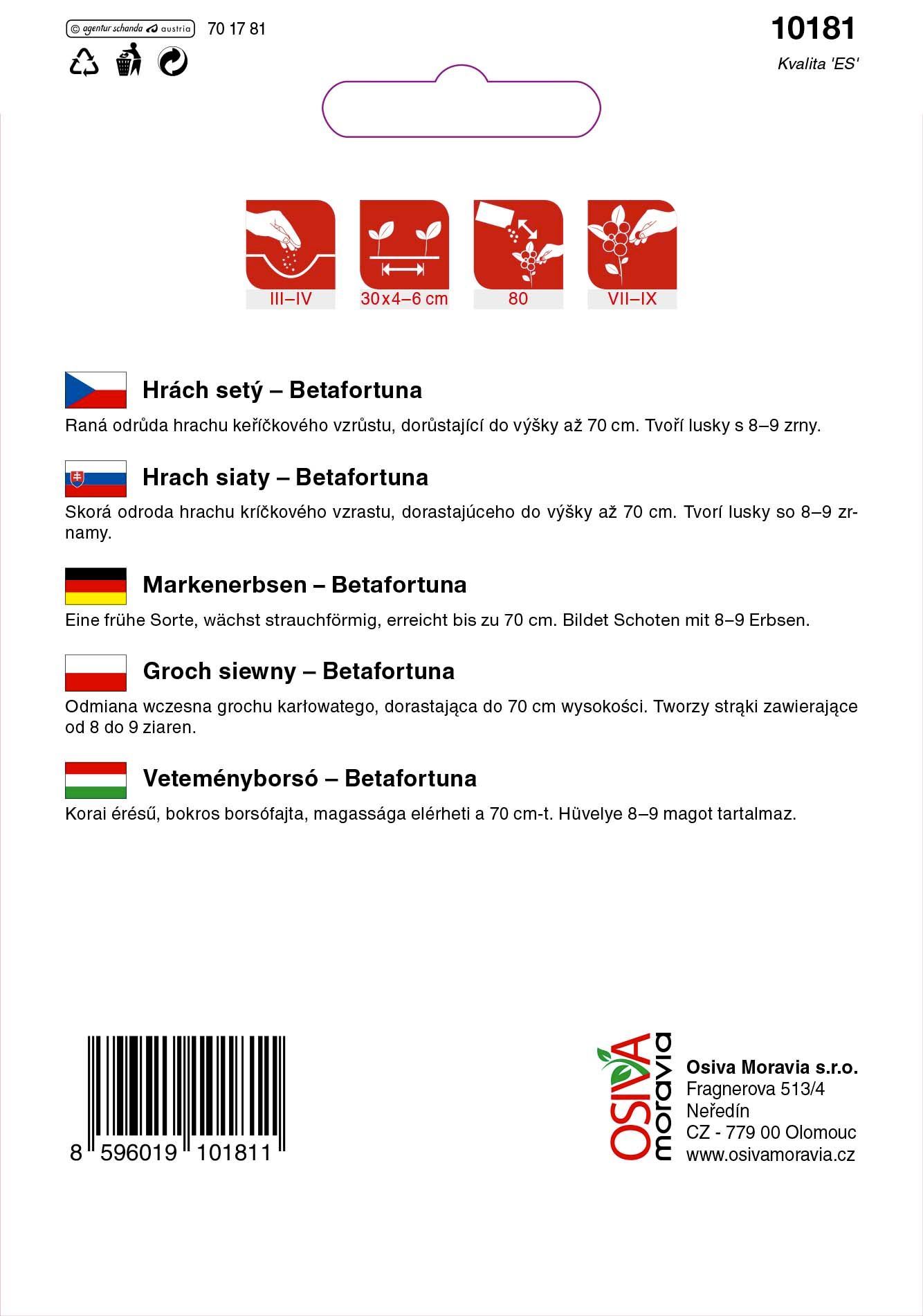 Hrách raný keříčkový Betafortuna